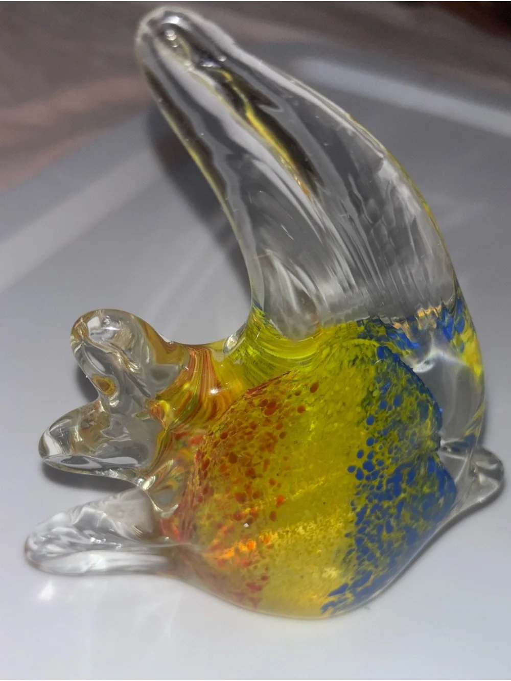 Hand-Blown Glass Fish Figurine - Yellow Blue Accent